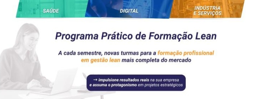 Capa do Programa Prático de Formação Lean com foco em Saúde, Digital e Indústria e aplicação prática